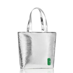 Silver Shoulder Bag with Green Accent